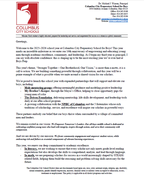Back to School Letter